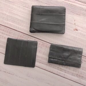 Black genuine eel skin Wallet set bundle with key coin soft wallet like leather